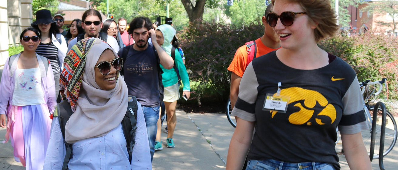 iowa student walking in city