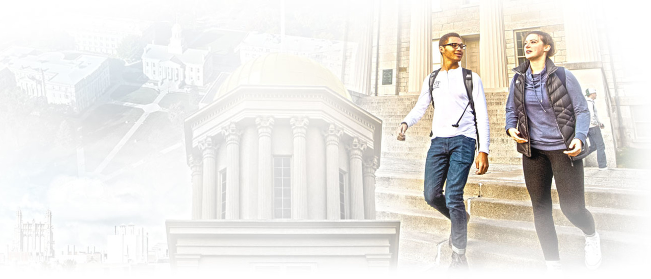Collage of students walking down the steps of the Old Capitol and other buildings