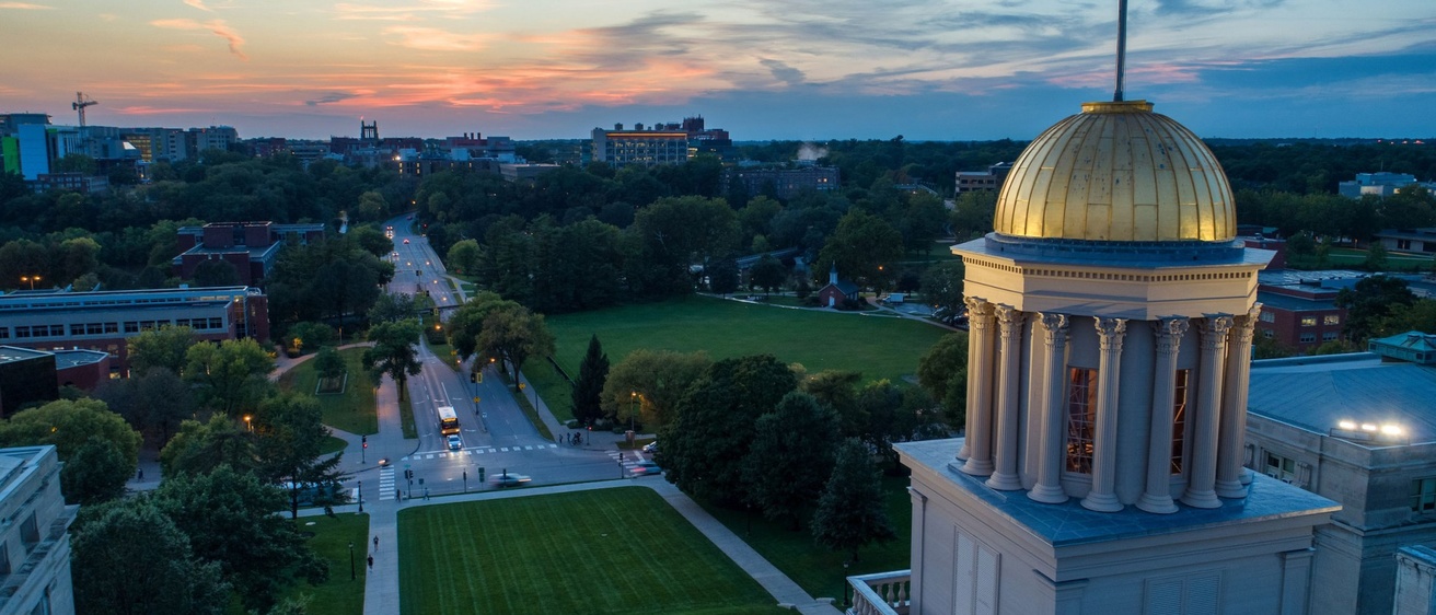 The Old Capitol dome at sunset